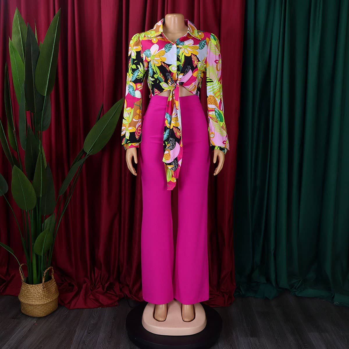 PRINTED SHIRT TOP WIDE LEG PANTS TWO PIECE SET_CWSTB1143