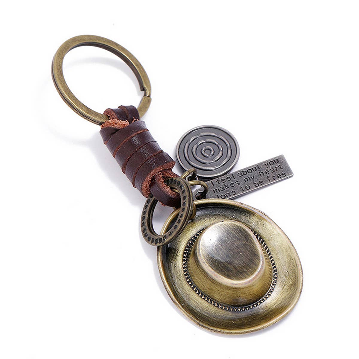 Vintage Alloy Cowboy Hat Cowhide Keychain_Cwmm4724