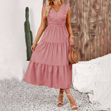 Trim Jacquard Dress With Ruffles