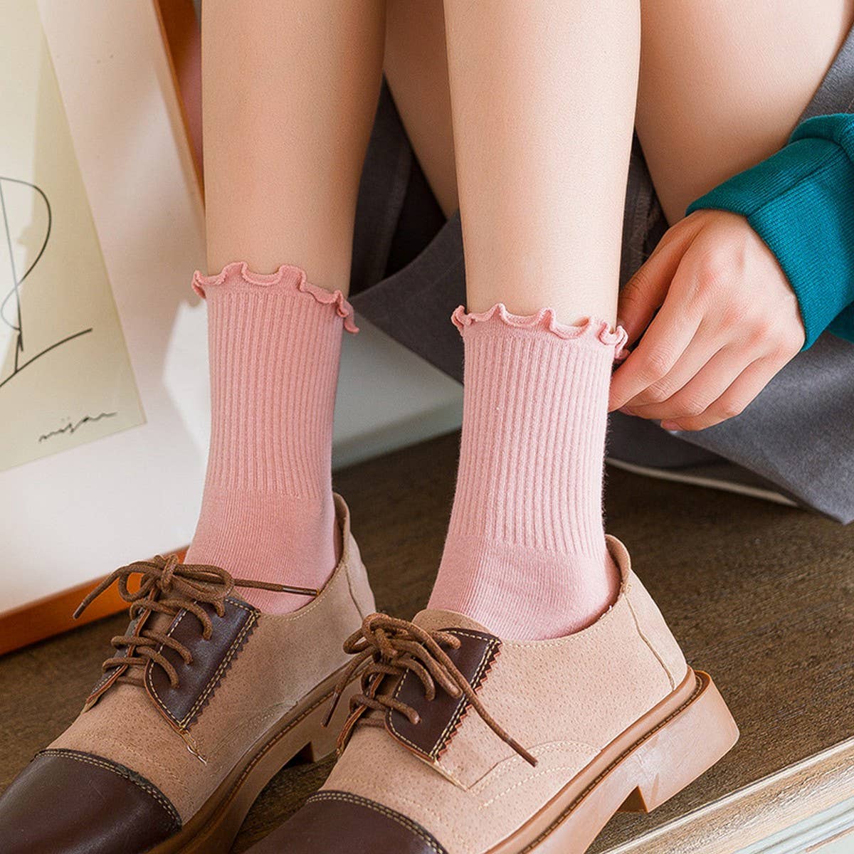 CANDY COLOR PURE COTTON EDGE SOCKS FOR WOMEN_CWMS1129
