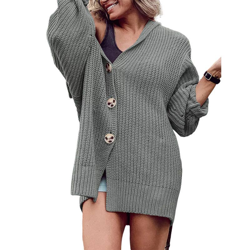Solid Lapel Three-Button Mid-Length Cardigan