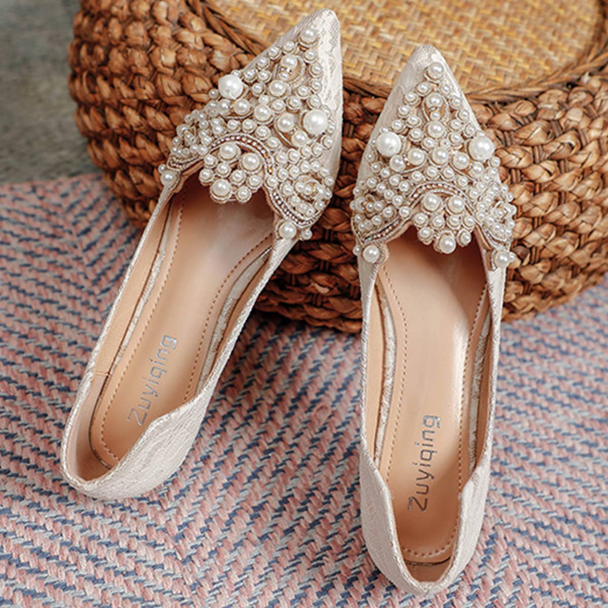 LACE PEARL BALLET FLATS FOR WOMEN BRIDAL STYLE_CWSHF0010