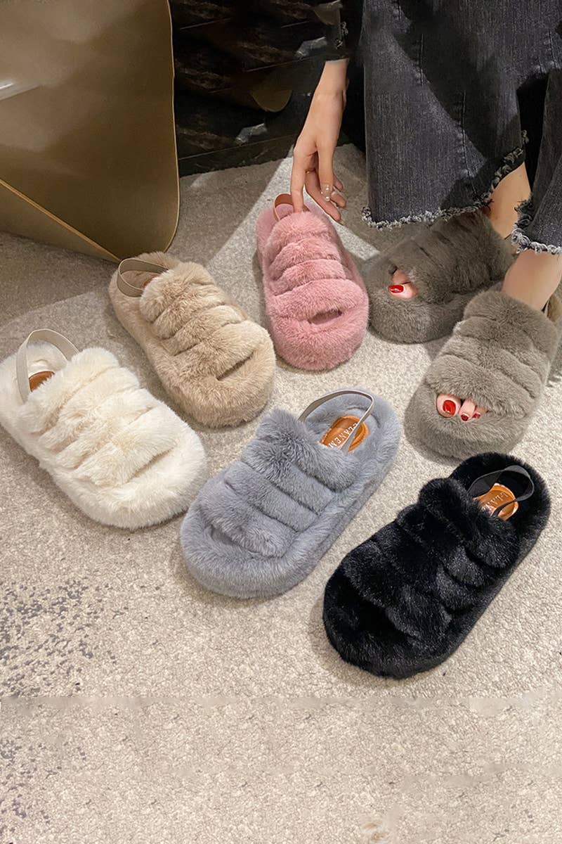 Women Fashion Home Plush Open Toe Slippers