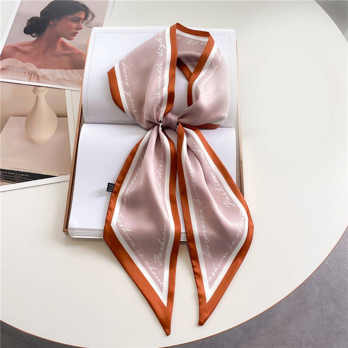 FASHIONABLE DOUBLE LAYER RIBBON ANGLED HEAD SCARF_CWASC1515