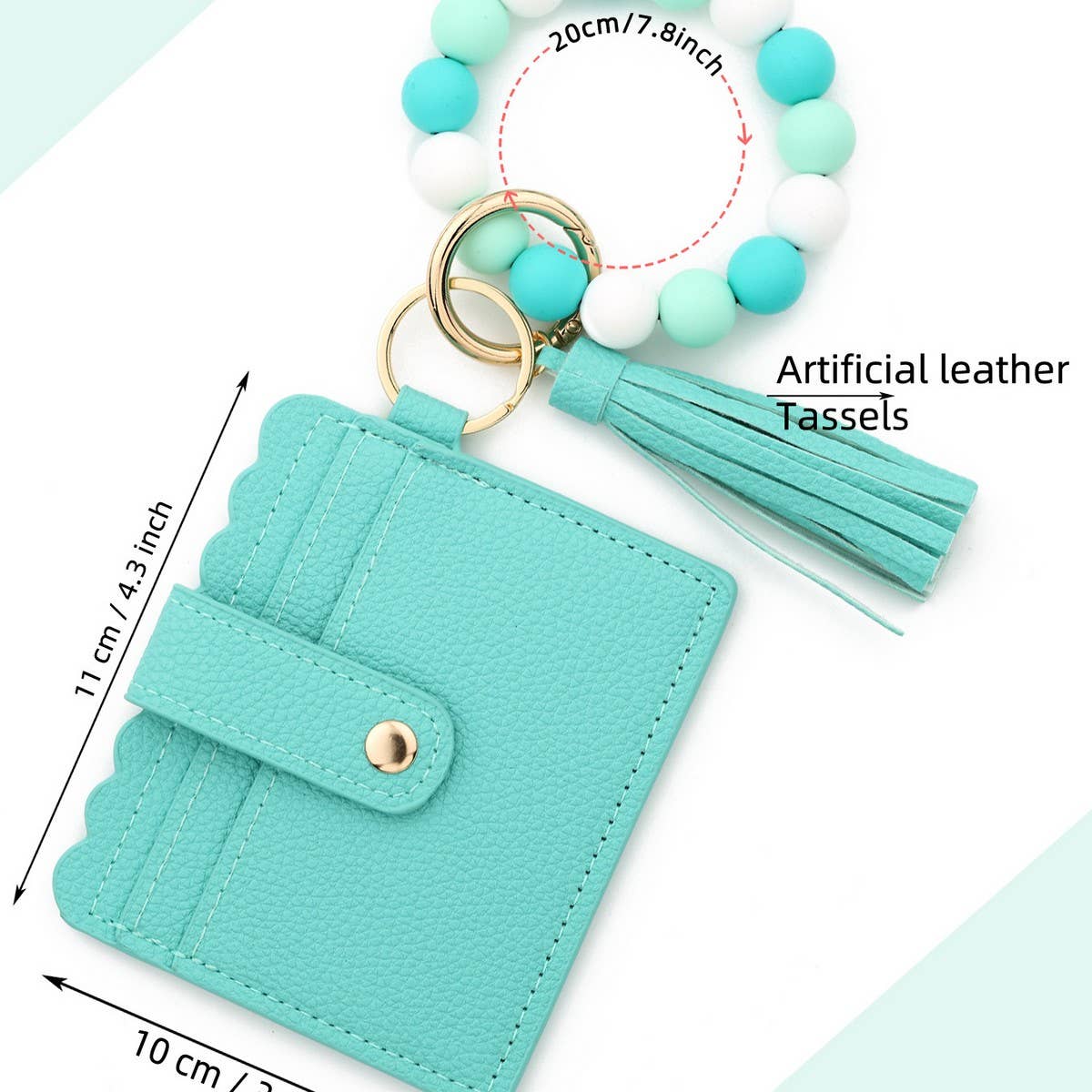 SOLID COLOR PU WALLET WITH BEAD BRACELET KEYCHAIN_CWAB4959