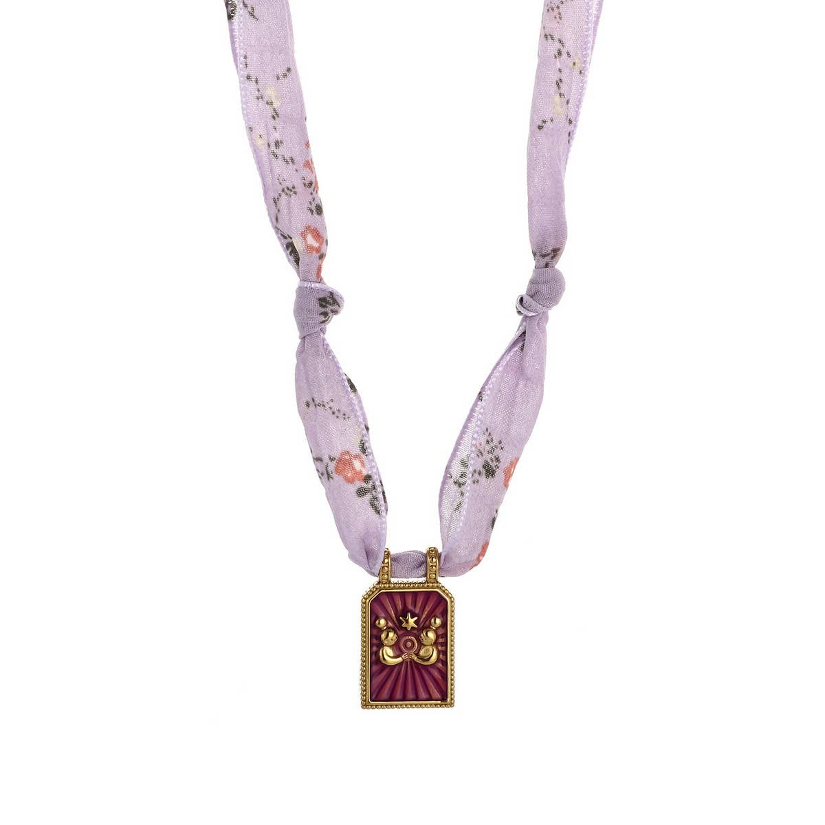 HANDMADE ZODIAC SILK SCARF NECKLACE WITH ENAMEL_CWMM8838