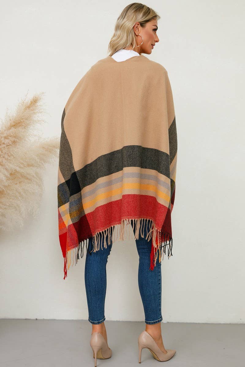 Cwoco0949_Shawl Scarf Faux Cashmere Knitted Cape Coat