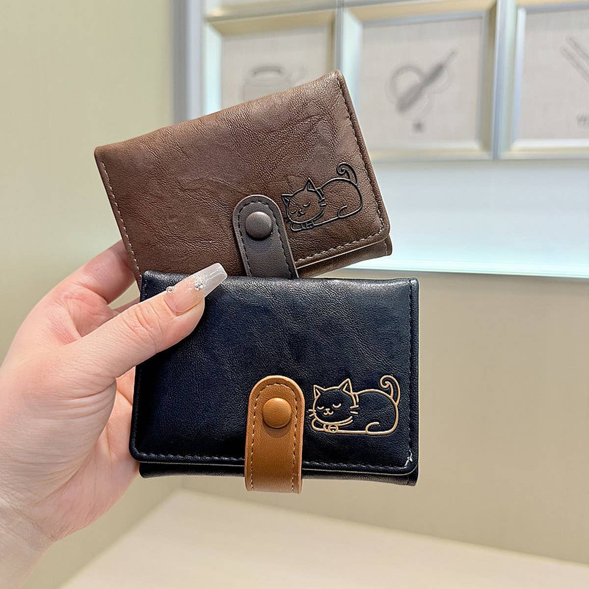 Cute Cat Embossed Mini Trifold Wallet With Snap_Cwab06228