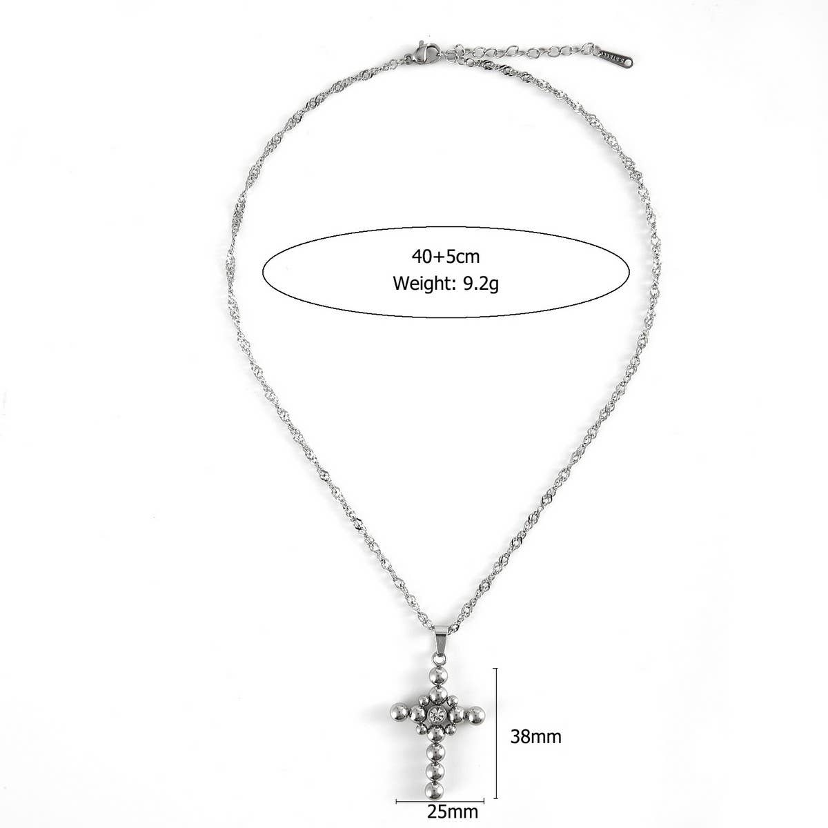 MINIMALIST STEEL BEAD CROSS NECKLACE WITH ZIRCON_CWMM8864