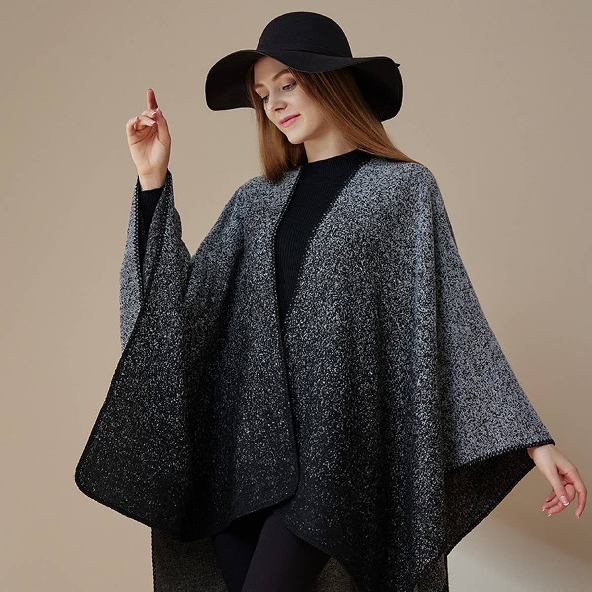 JACQUARD SLIT SHAWL WITH FAUX CASHMERE SCARF_CWASC2164