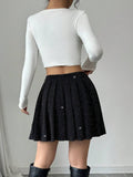 Womens Casual A-Line Pleated Sparkly Black Skirt