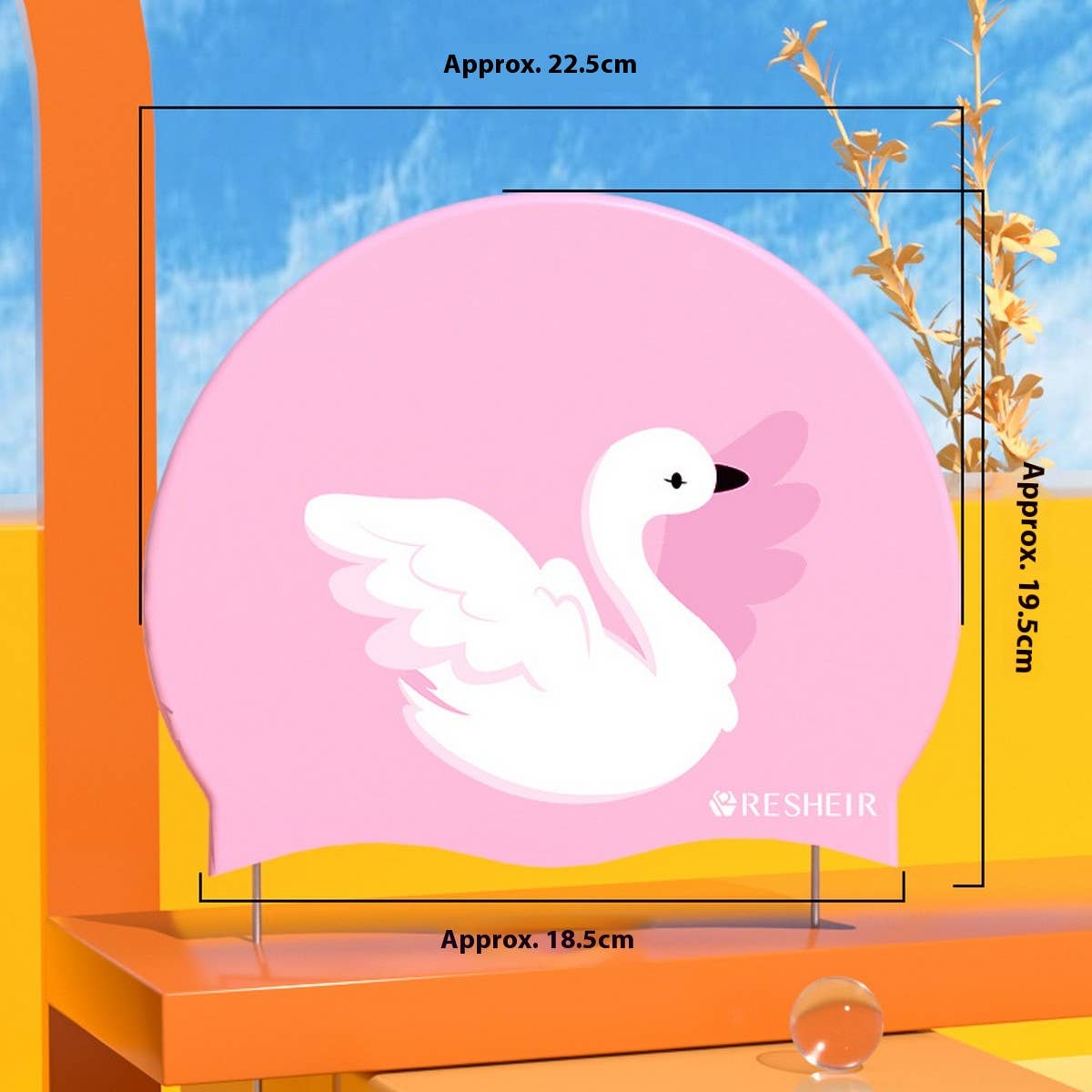 KIDS SILICONE SWIM CAP CUTE SWAN PRINT FOR GIRLS_CWMM6778