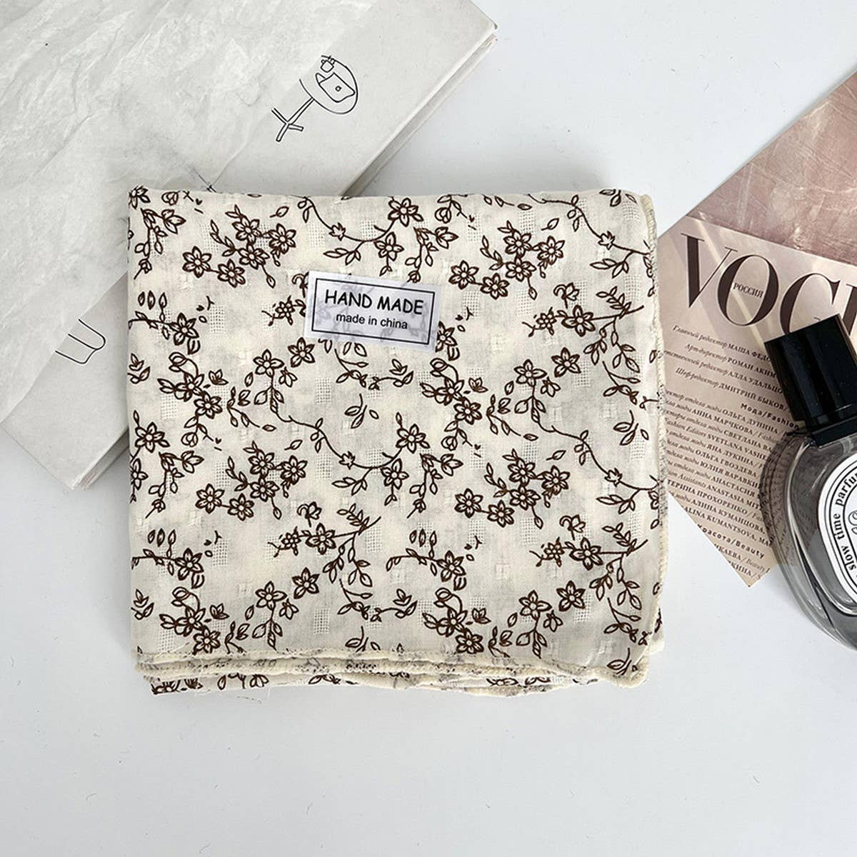 Floral Cotton Linen Square Scarf For Women_Cwasc1413