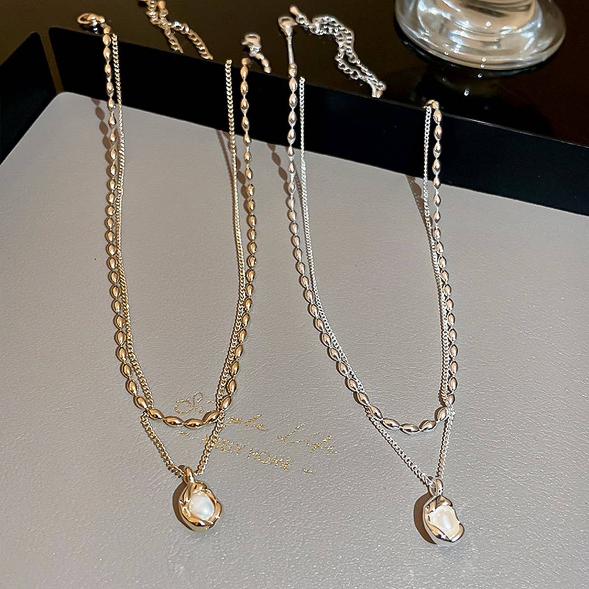 LIGHT LUXURY PLEATED PEARL BEAN NECKLACE_CWAJE2372