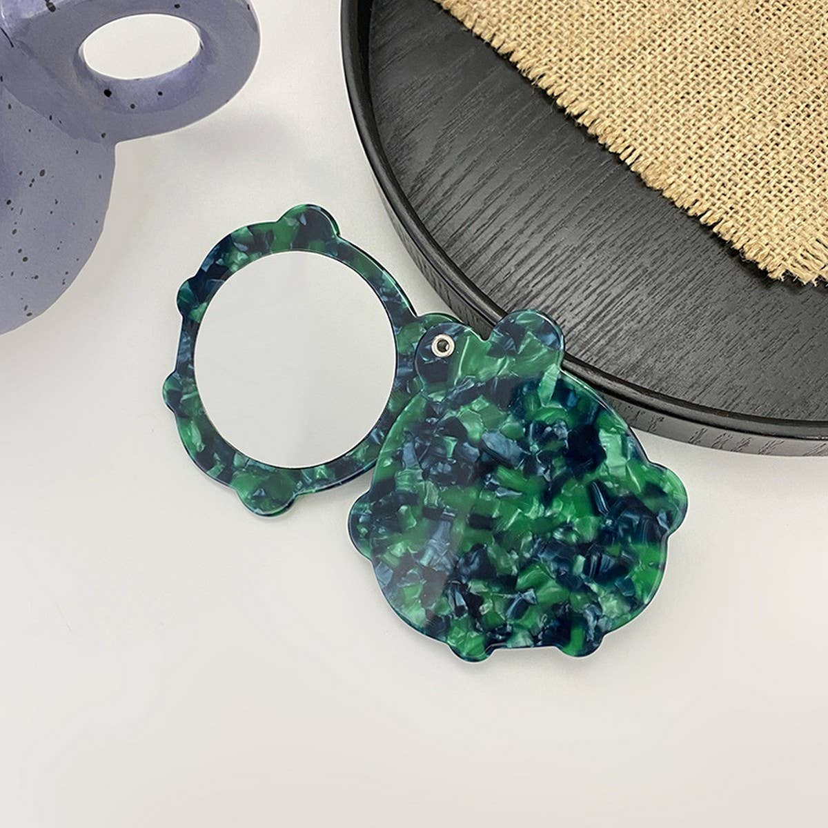 Vintage Acetate Geometric Compact Makeup Mirror_Cwmm6396