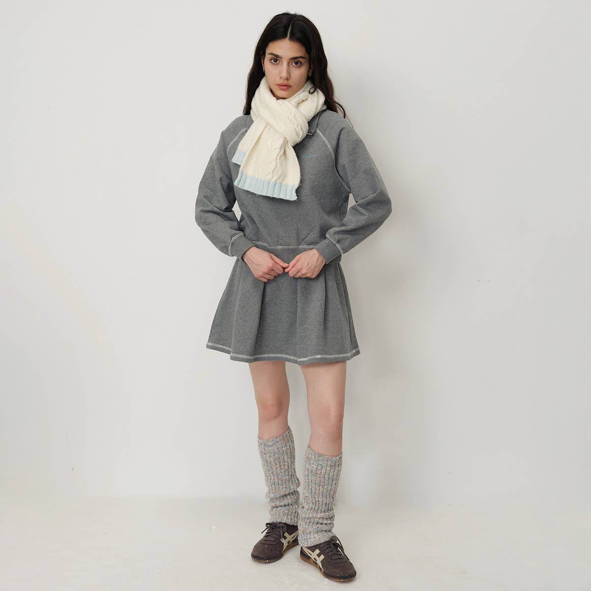 Twist Knit Wool Blend Scarf Cozy Two-Tone Wrap_Cwasc1283