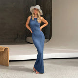 Vacation Sexy Backless Solid Color Tank Dress