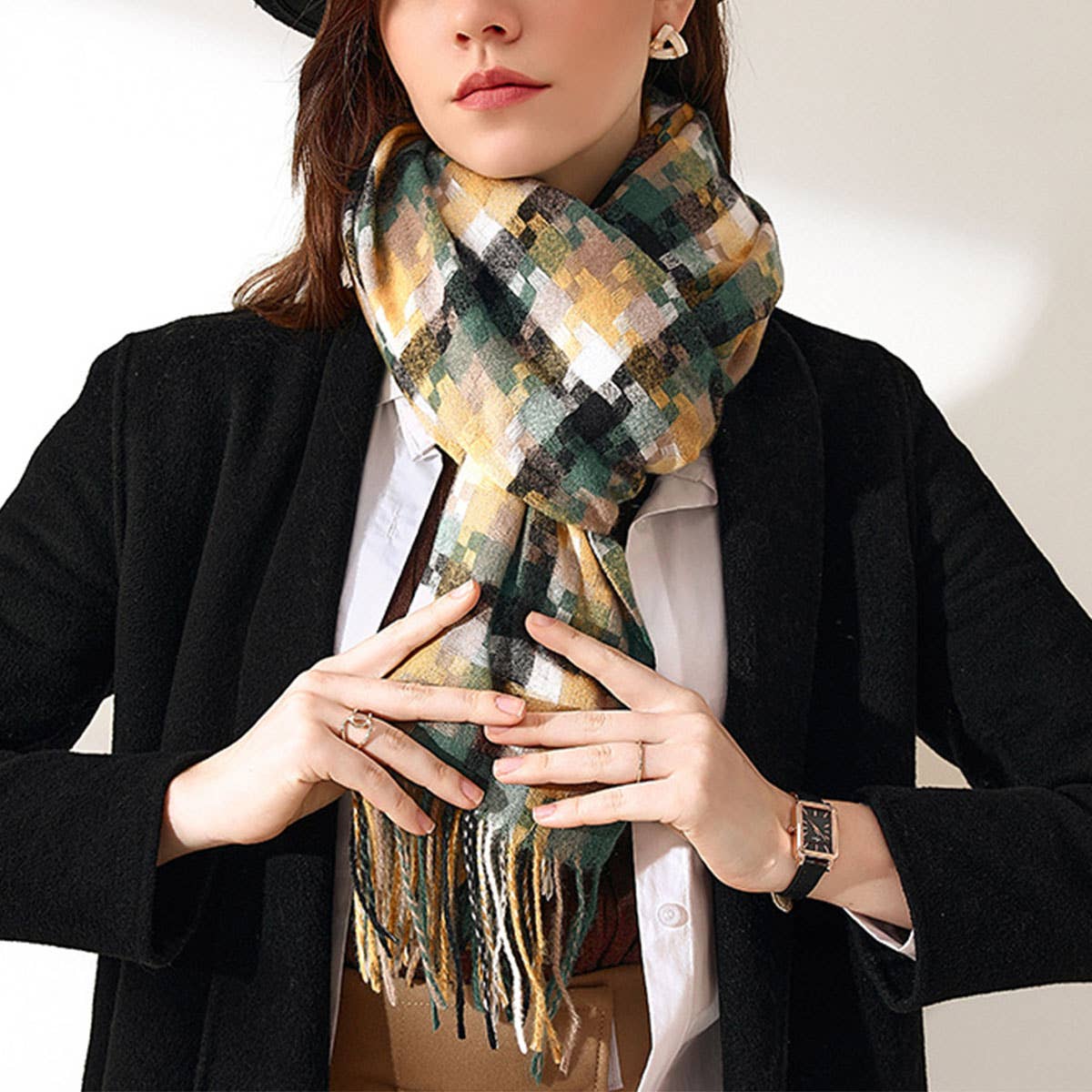 PLAID FRINGE SCARF TRENDY WINTER WRAP_CWASC0199