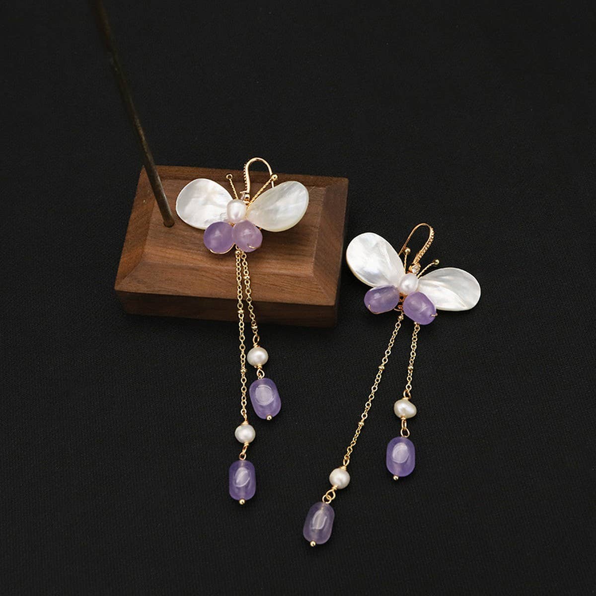 HIGH END SIMPLE SHELL BUTTERFLY PEARL EARRINGS_CWAJE3773