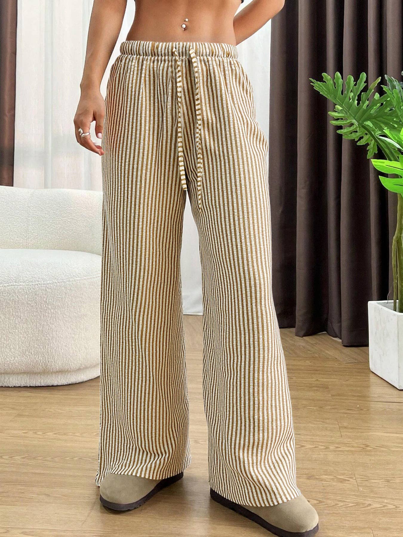 Striped Loose Wide-Leg Long Pants