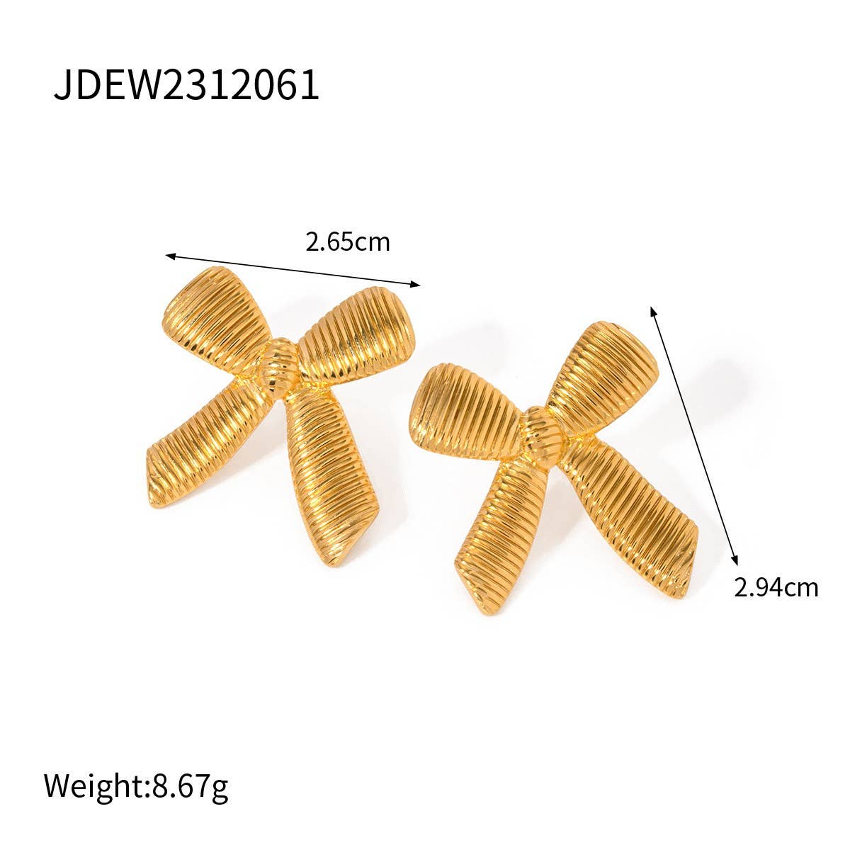 PERSONALIZED ALL MATCH 18K GOLD BOW EARRINGS_CWASC1655