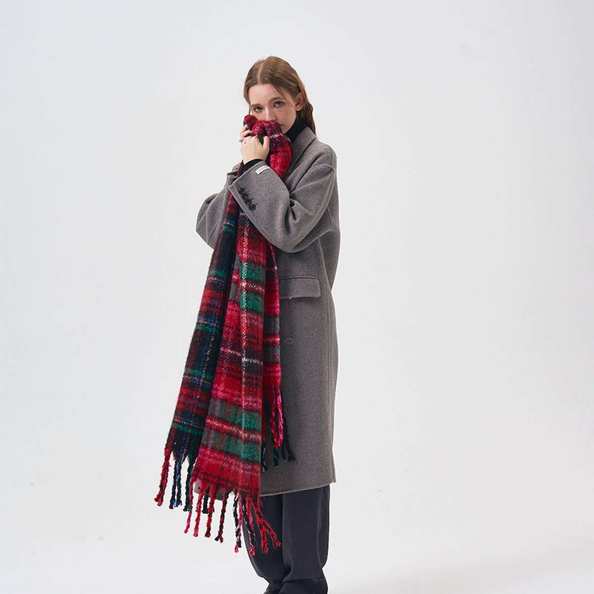 Red Plaid Scarf - Retro Warm Wrap For Couples_Cwasc2331