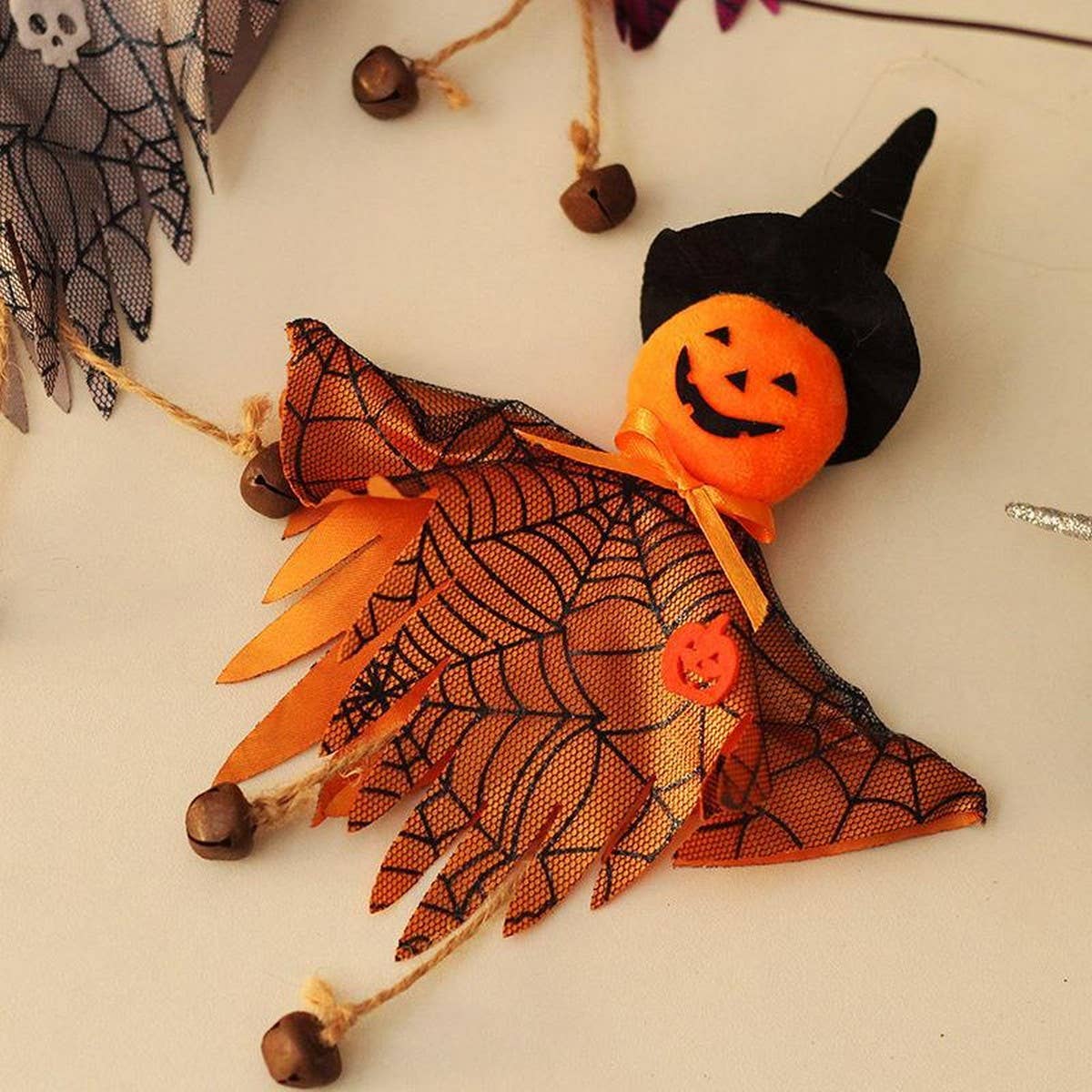 HALLOWEEN PUMPKIN GHOST WITCH DOLL ORNAMENT_CWMM9823