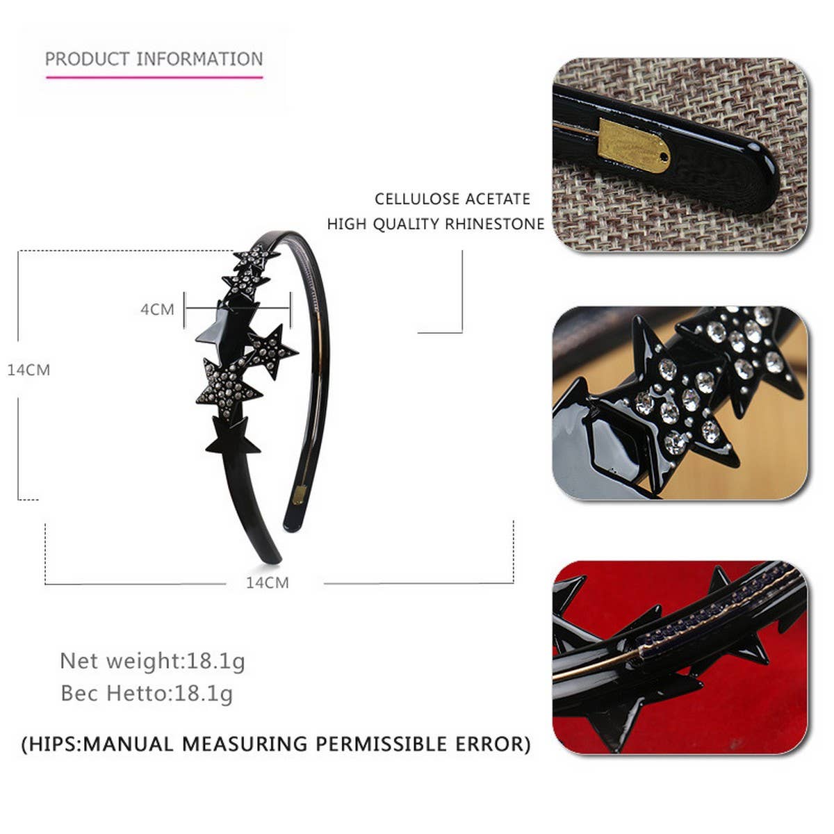 ACETATE FIVE POINTED STAR DIAMOND HEADBAND_CWAHA4357