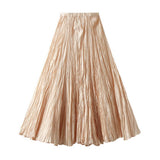 LOOSE PLEATED A LINE FLARED CASUAL MIDI SKIRT_CWBMS0399