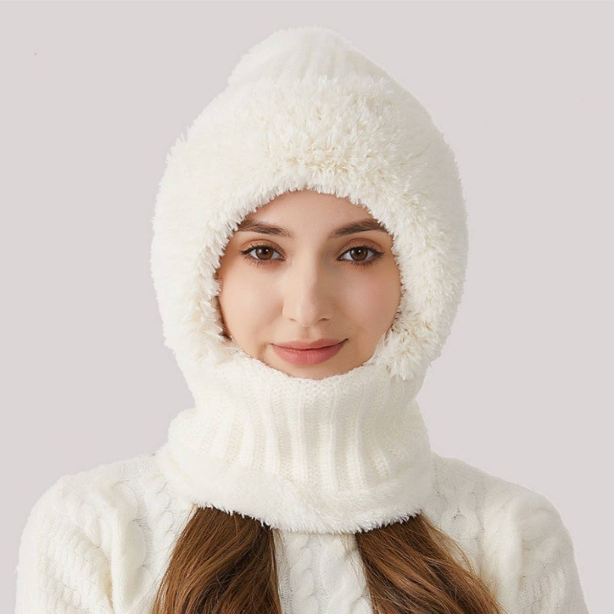 Cwah2211_Knit Thick Fluffy Ball Bib Headpiece
