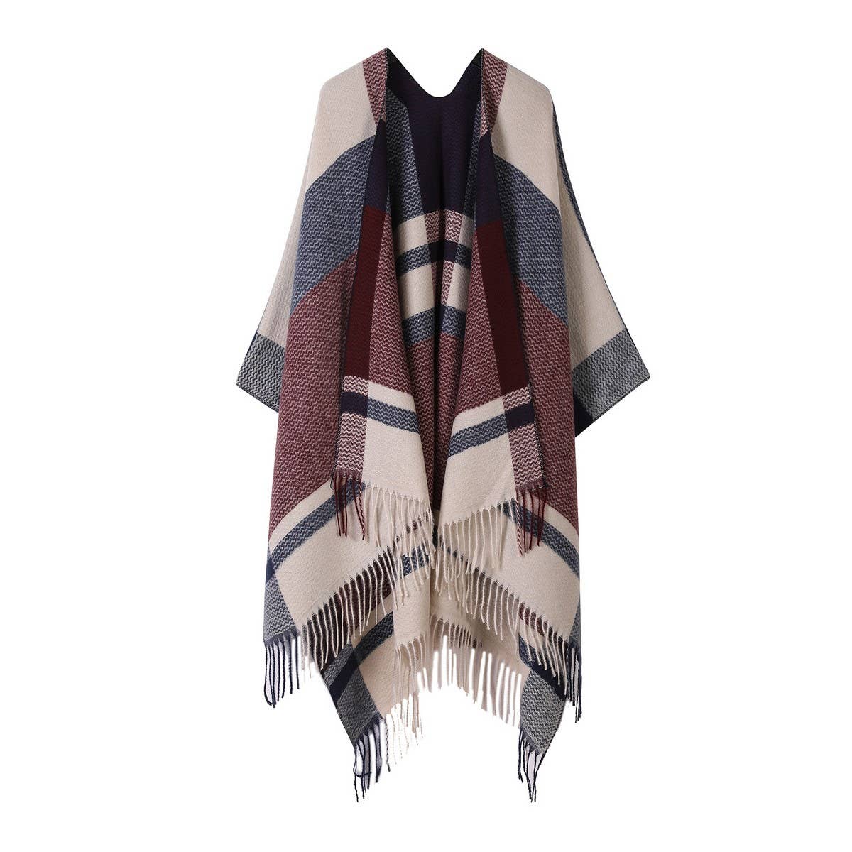FRINGED SLIT SHAWL PLAID SCARF WARM CAPE_CWASC2219