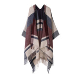 FRINGED SLIT SHAWL PLAID SCARF WARM CAPE_CWASC2219