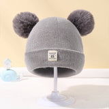 SOLID COLOR CHILDRENS DOUBLE BALL KNITTED HAT_CWAH1742
