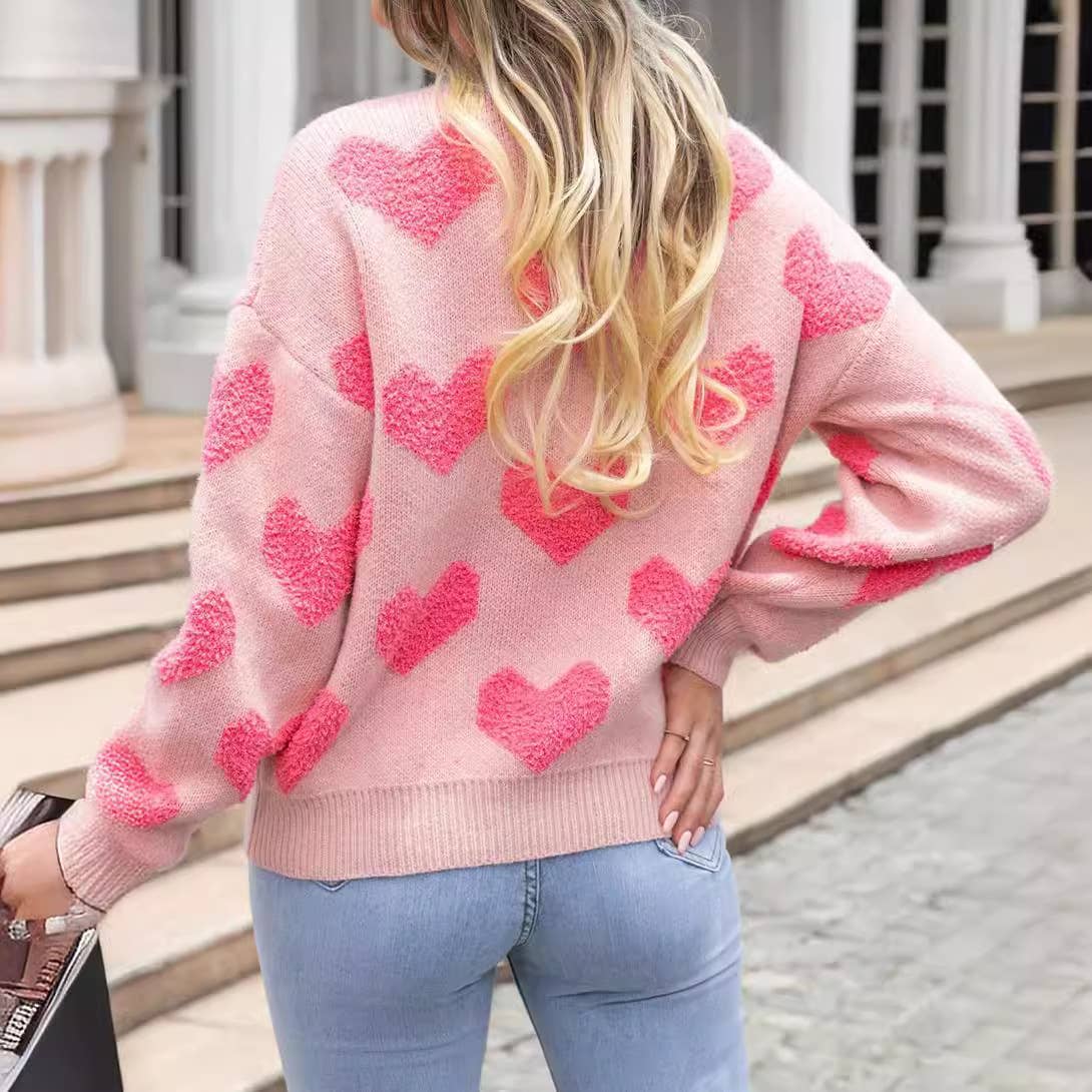 Valentines Day Crew-Neck Love Jacquard Sweater