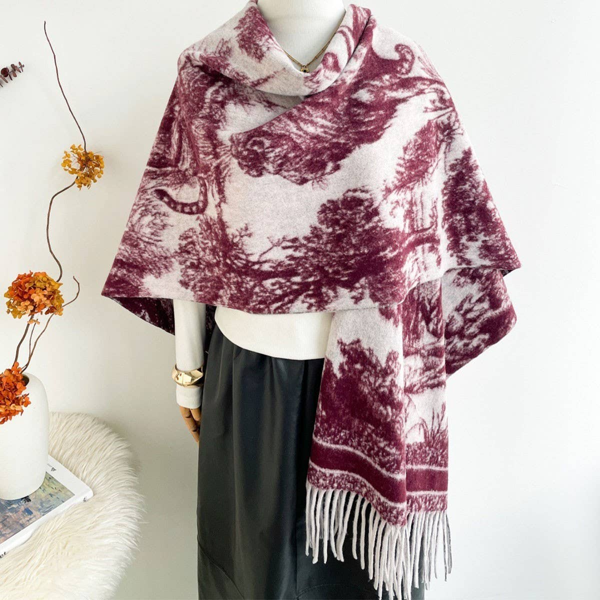Ethnic Style Watercolor Shawl Women Fringe Cape_Cwocasl00072