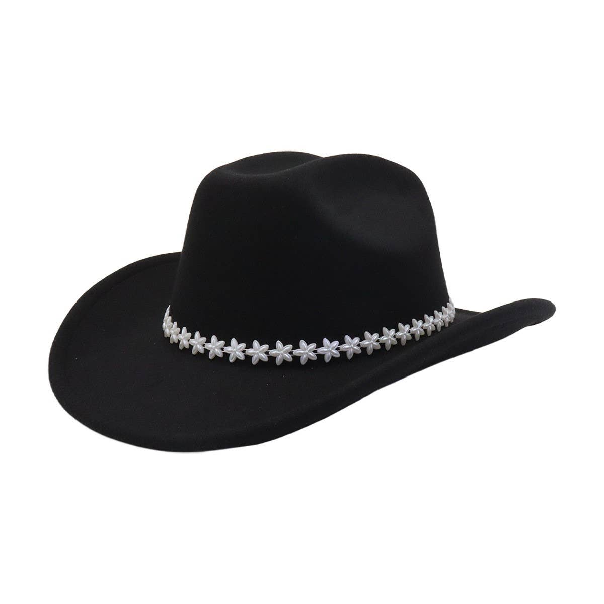BROWN COWBOY FELT HAT WITH DAISY FLOWER TRIM_CWAH04453