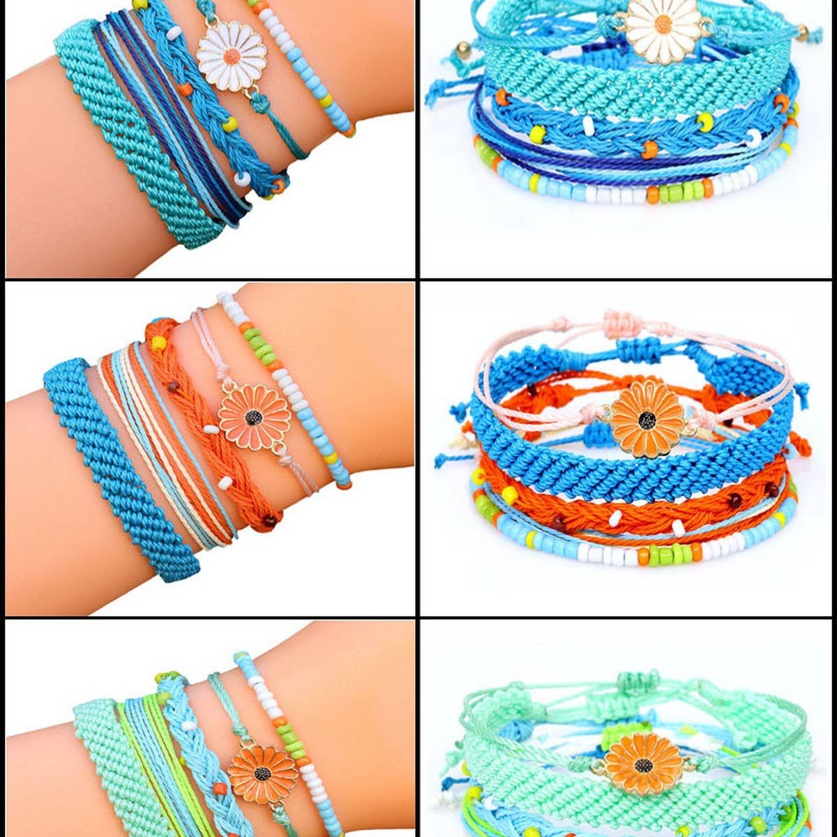 SUNFLOWER DAISY MIXED COLOR WOVEN BRACELET_CWAJE0717