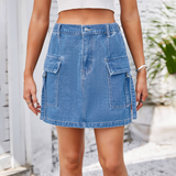 Wome Washed Denim Cargo Mini Skirt_Cwjsk0210