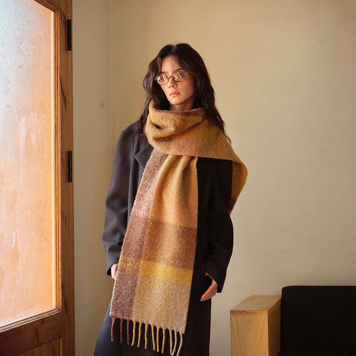 Wool Scarf For Winter Versible Checkered Shawl_Cwasc2327