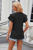 V Neck Solid Color Double Sleeved Casual T Shirt_Cwtsts0287