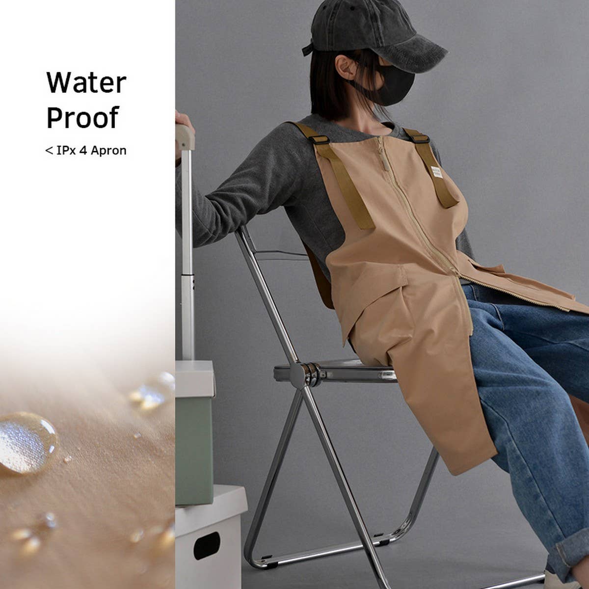 ADJUSTABLE ZIPPER APRONS WITH POCKETS WORK CLOTHES_CWMM3307