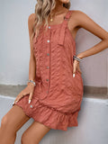 Solid Color Texture Pleated Ruffled Short Dress