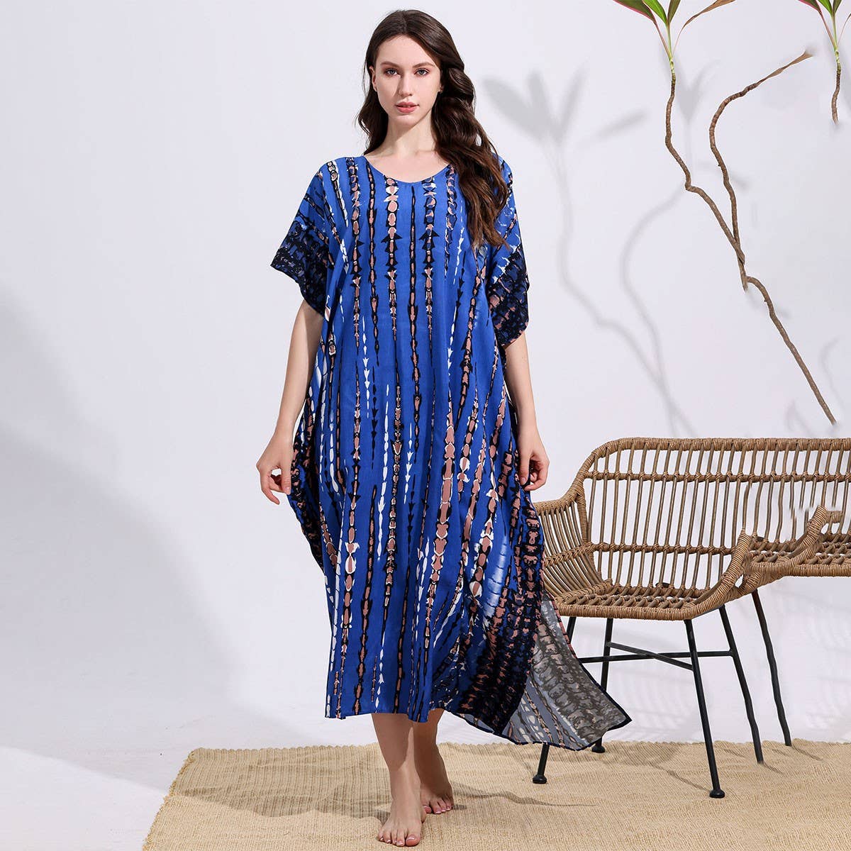 Tie-Dye Cotton Blend Beach Cover-Up Robe_Cwmm6142