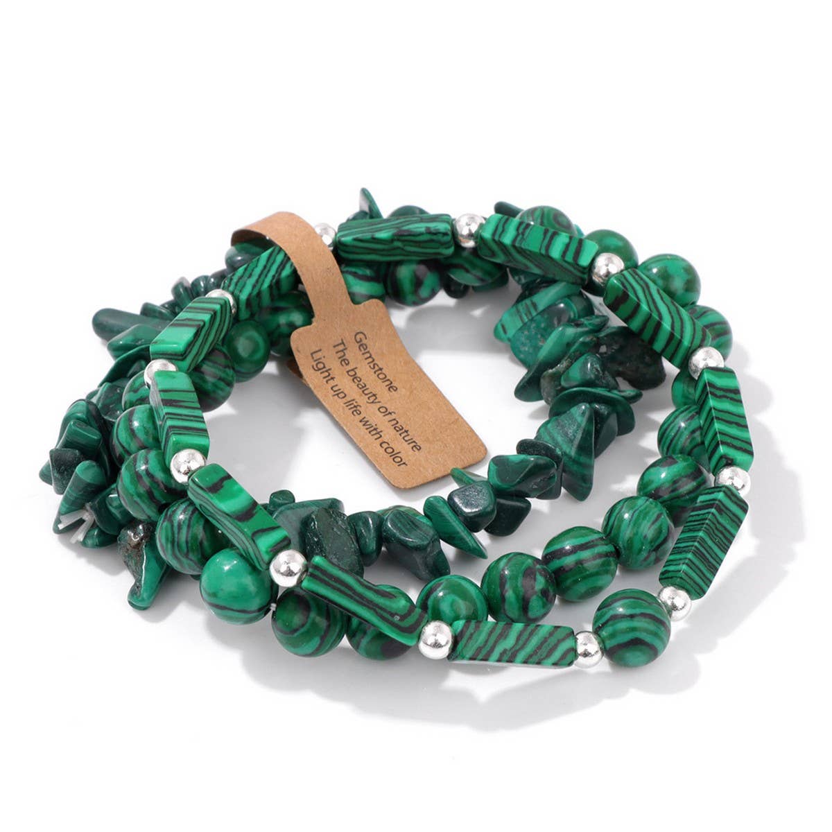 Cwaje3882_Rectangular Stone Beads Three-Piece Bracelet