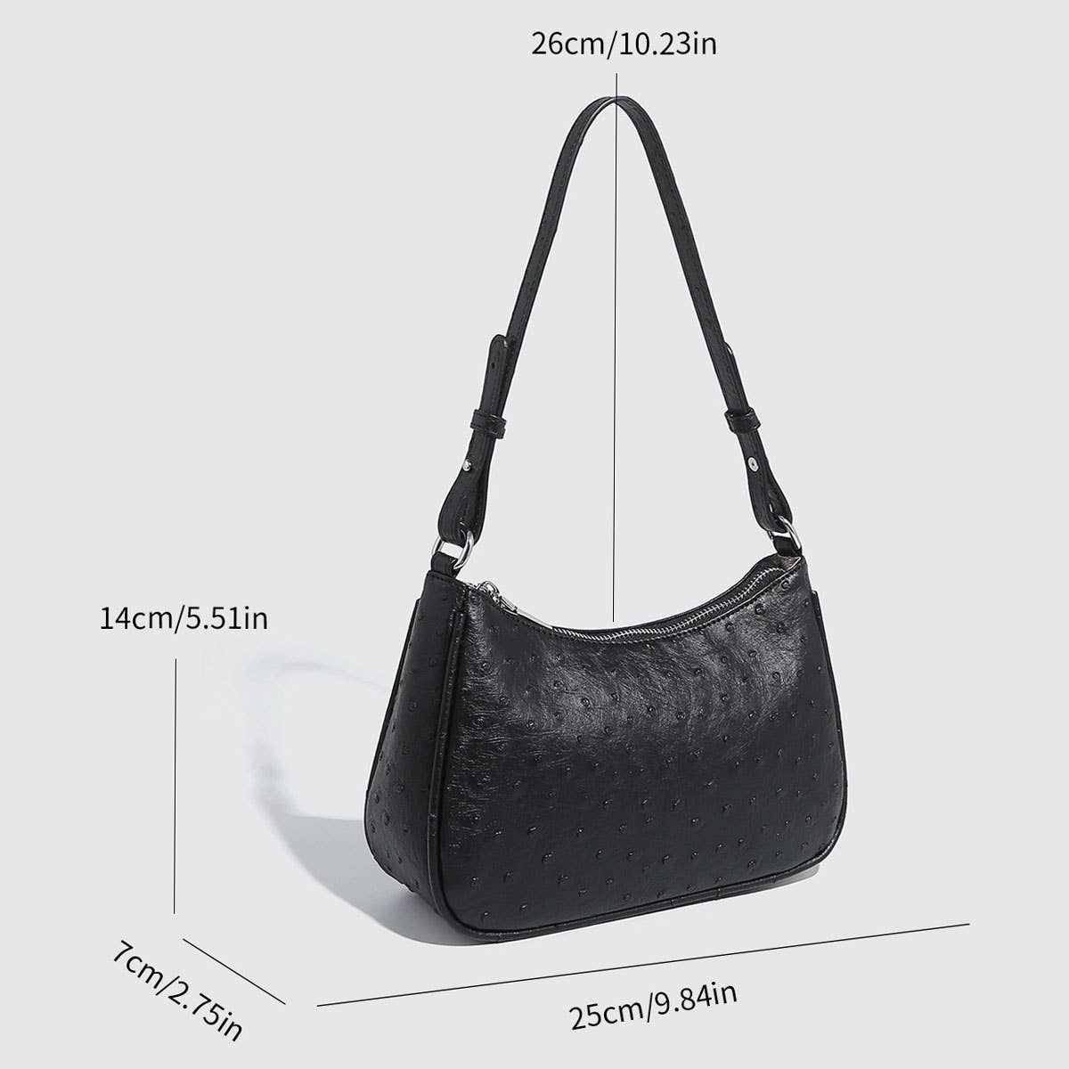 OSTRICH TEXTURE ADJUSTABLE UNDERARM HANDBAG_CWAB5692