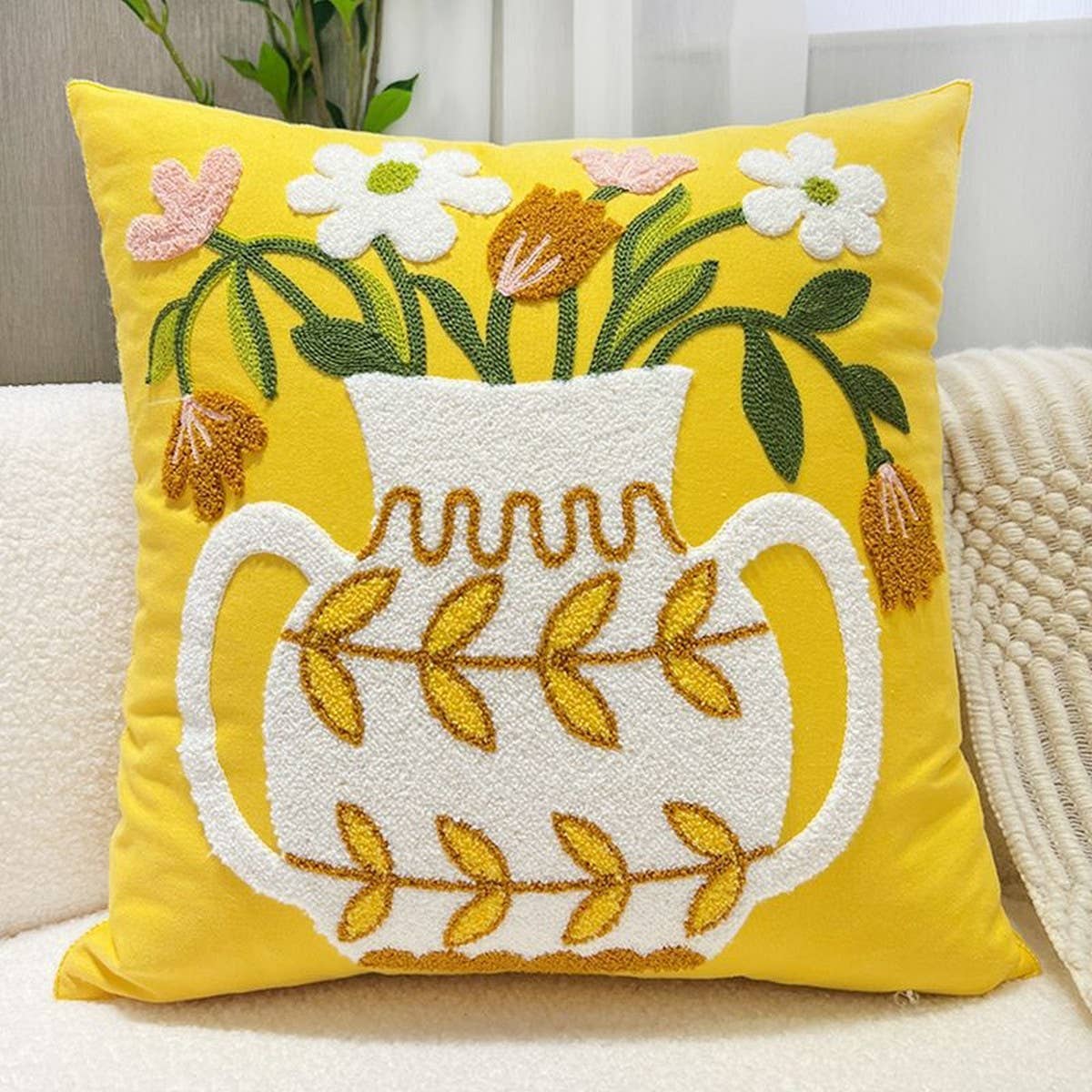 Tulip Embroidered Cute Pillow Cover For Bed Sofa_Cwmm7704