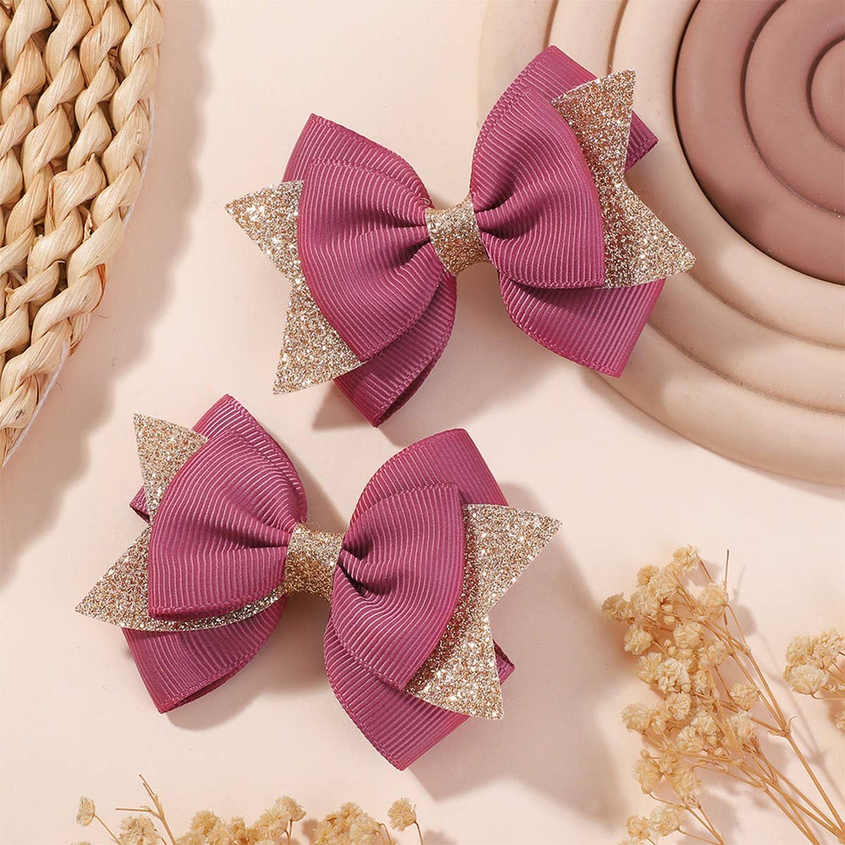 HANDMADE GLITTER BOW TAIL HAIR CLIP SET FOR GIRLS_CWAHA6717