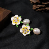 NEW RETRO SWEET DESIGN CAMELLIA PEARL EARRINGS_CWAJE3779