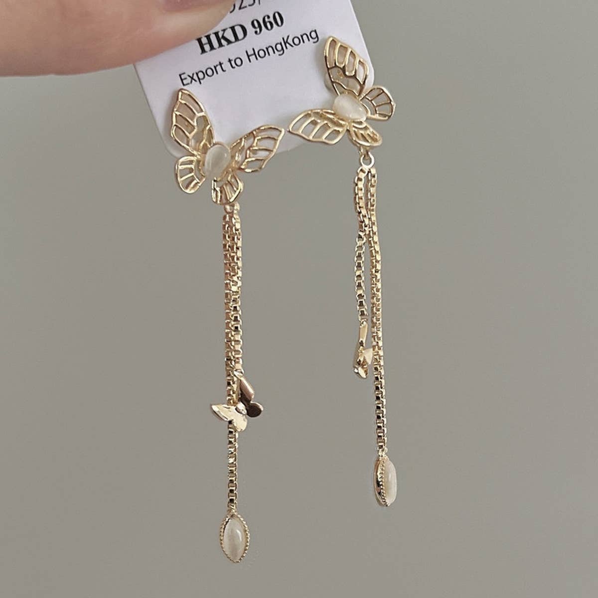 HOLLOW CATS EYE BUTTERFLY PENDANT STUD EARRINGS_CWAJE1328