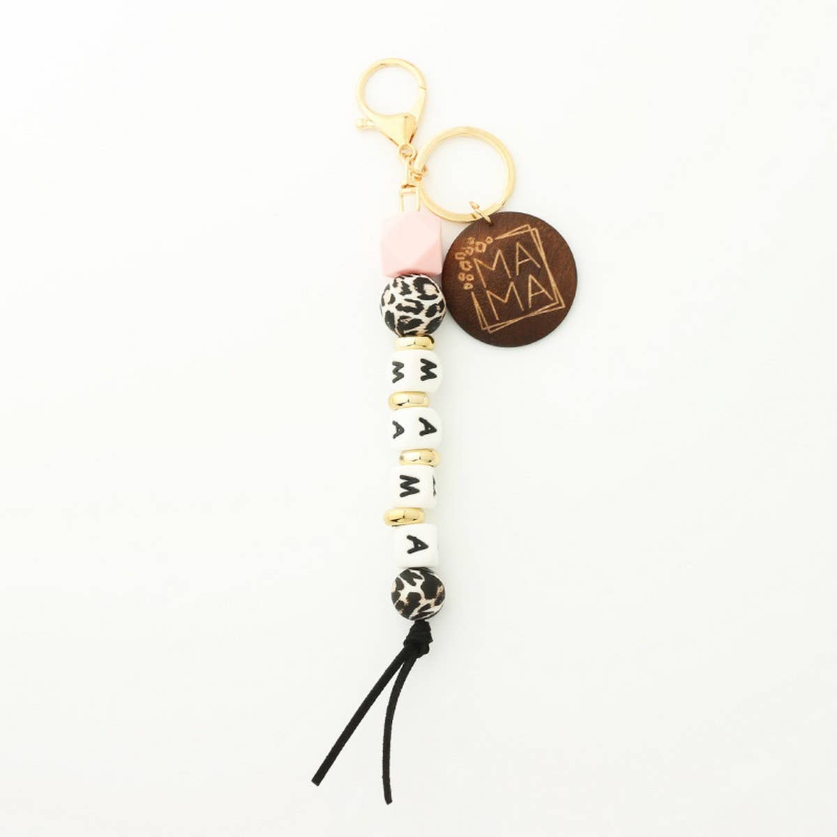 SILICONE BEAD KEYCHAIN WITH LETTER AND WOODEN DISC_CWAB5104